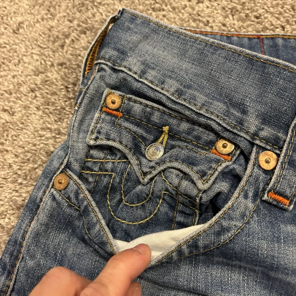 True Religion Straight Leg Pocket Flaps OM Denim Blue Jeans Dhum Men's 36x34